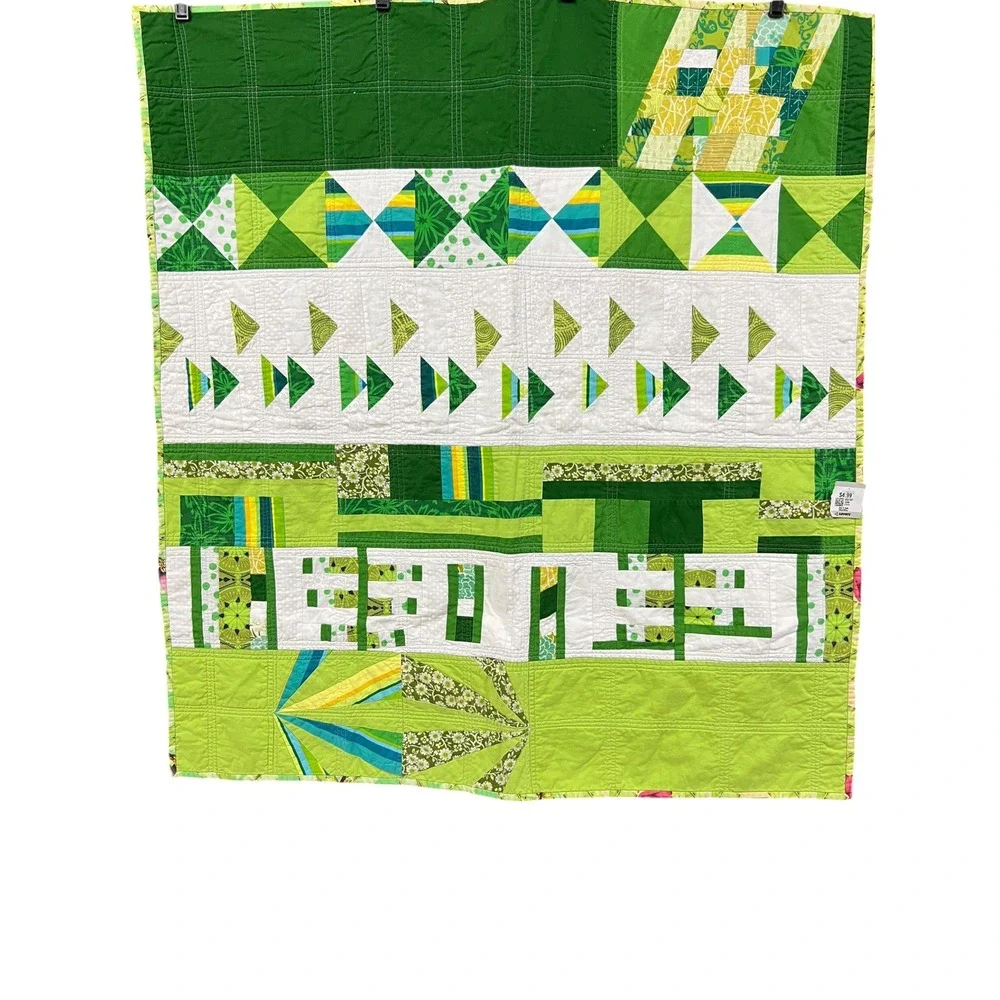 Modern Green Geometric Patchwork Quilt 40x40 Wall Hanging Small Throw